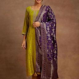 NIZA FASHION Floral Embroidered Art Silk Thread Work Kurta With Trousers & Dupatta-picture-47
