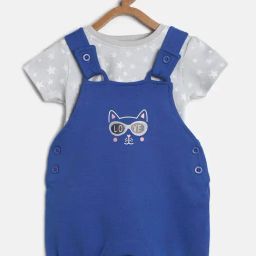 MINIKLUB Kids Blue & Grey Printed T-Shirt With Dungree-image-33