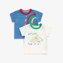Mothercare Kids Blue & White Cotton Printed T-Shirt (Pack of 2)-image-120