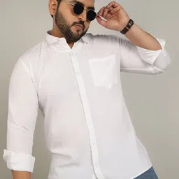 ADWYN PETER Men Plus Size Classic Fit Spread Collar Solid Cotton Casual Shirt-image-42