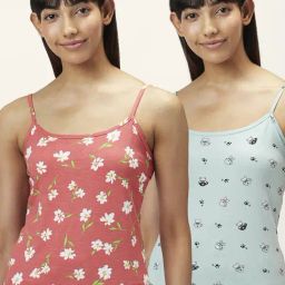 Dreamz by Pantaloons Sage Green & Pink Cotton Printed Camisoles - Pack Of 2-image-31
