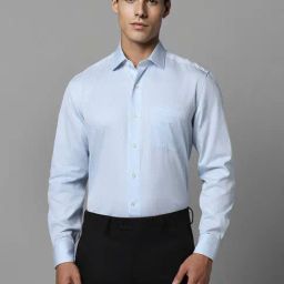 Luxure By Louis Philippe Blue Cotton Slim Fit Texture Shirt-picture-1