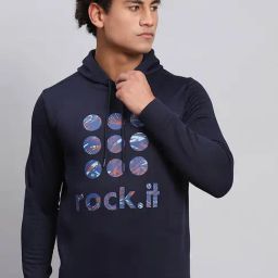 Rock.it Navy Blue Regular Fit Printed Hooded Sweatshirt-15