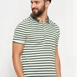 Vimal Jonney Green Cotton Regular Fit Striped Polo T-Shirt-image-66