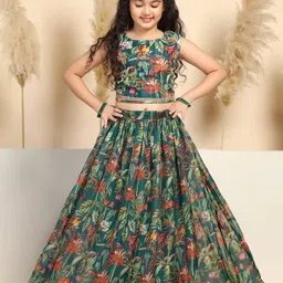 Sangria Girls Floral Printed Round Neck Lehenga & Choli-picture-46