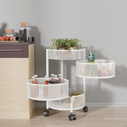 Kuber Industries 3+1 Layer Kitchen Metal Storage Rack with Wheels White Kitchen Trolley-image-86