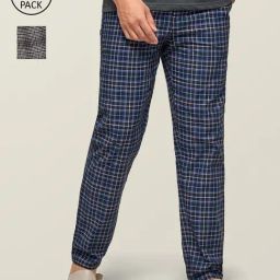 XYXX Grey & Navy Cotton Regular fit Checks Pyjama-11