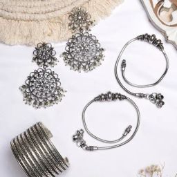 Teejh Pitara Collection Sagari Silver Oxidized Jewellery Set-image-32