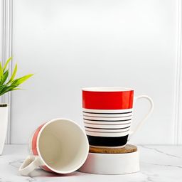 UPC White & Red Printed Ceramic Glossy Cups Set of Cups and Mugs image 2
