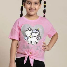 Kidsville Pink Cotton Printed Hello Kitty T-Shirt-image-91