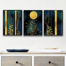 Art Street Calm Printed Blue Engineered Wood Wall Art (Set of 3)-7