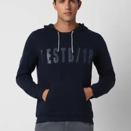Peter England Jeans Navy Regular Fit Printed Hooded Sweatshirt-image-83