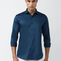 V Dot Blue Slim Fit Shirt-image-82