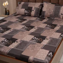 Adwitiya Grey & Brown Geometric 210 TC Double Queen Bedsheet with 2 Pillow Covers-picture-18