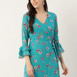 DressBerry Floral Print Bell Sleeve Georgette A-Line Midi Dress-picture-56