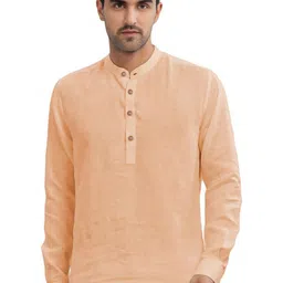 APEKTRA Band Collar Roll-Up Sleeves Straight Kurta-image-63