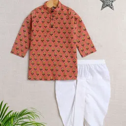 The Magic Wand Boys Floral Printed Pure Cotton Kurta With Dhoti Pants-58