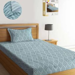 Klotthe Green Cotton Blend 300 TC Single Elastic Bedsheet With 1 Pillow Cover-image-93