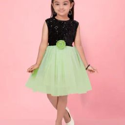 Aarika Kids Black & Neon Green Embellished Frock-image-0
