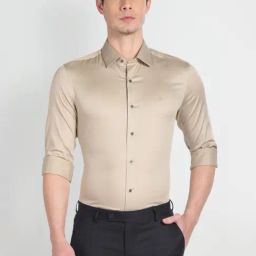 Arrow New York Beige Cotton Slim Fit Shirt-image-61