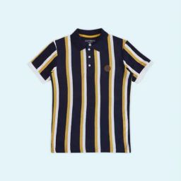 Pantaloons Junior Navy & Yellow Cotton Striped Polo T-Shirt-image-57