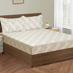 Swayam Grey & Brown Cotton 144 TC Double Size Bedsheet With Pillow Covers-picture-46