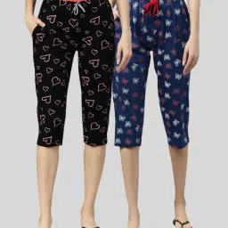 Kryptic Navy & Black Elasticated Waist Band Relaxed Fit Printed Cotton Capris - Pack of 2-image-15