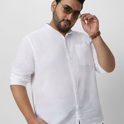 Urbano Plus Size Slim Collar Lightweight Slub Cotton Casual Shirt-image-46