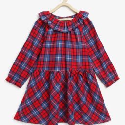Campana Kids Red & Blue Checks Full Sleeves Dress-image-30