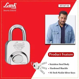 Link 67 mm Stainless Steel Painted Finish with 3 Keys Padlock image 4
