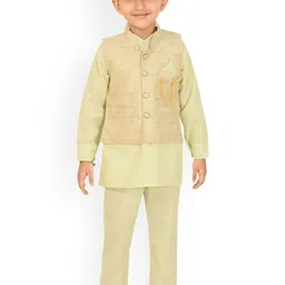 Little Needle Boys Ethnic Motifs Embroidered Regular Linen Kurta with Trousers-56