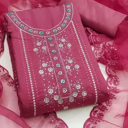 SHADOW & SAINING Floral Embroidered Sequinned Pure Silk Unstitched Dress Material-picture-45