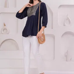 BAESD Women Embroidered Round Neck Puff Sleeves Top-picture-18