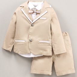 ToffyHouse Full Sleeves Solid Shirt and Pants Set with Coat - Khaki Brown-image-61
