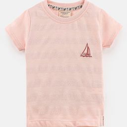 Ollypop Cotton Knit Half Sleeves Ship Embroidery T-Shirt - Baby Pink-image-11