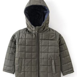 Babyhug Woven Full Sleeves Solid Color Reversible Hooded Jacket - Olive Green & Navy Blue-image-80