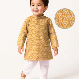 Babyhug Cambric Full Sleeves Printed Kurta with Pyjama - Yellow-picture-30