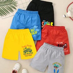 KUCHIPOO Pack of 5 Beach Theme & Guitar Printed Shorts - Multi Colour-picture-15