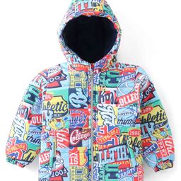 Babyhug Woven Full Sleeves Padded Hooded Jacket with Text Print - Multicolour-picture-8