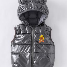 Kookie Kids Sleeveless Padded Hooded Jacket with Ears Applique & Duck Patch Detailing - Charcoal Grey-image-91