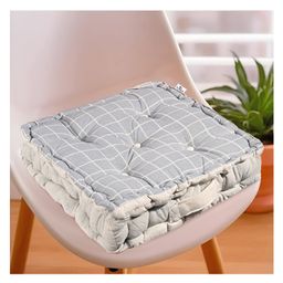 Kuber Industries Soft & Comfortable Cotton Chair Cushions for Sitting | Pillow for Office Work & Posture Support | Sitting Cushion & Back Rest for Chair | Check Print -Light Grey-12