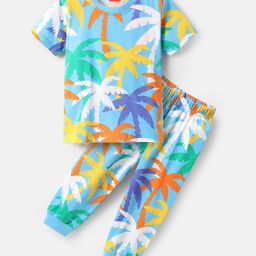 Babyhug Cotton Knit Half Sleeves Co-ords Night Suit with Coconut Tree Print - Light Blue-image-92