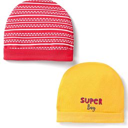 Doodle Poodle Interlock Knit Caps with Super Boy Text Print Pack of 2 Red & Yellow - Diameter 11 cm-image-66
