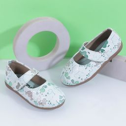 SHOES FOR JUNIORS Abstract Designed Mary Jane Ballerinas With Velcro Closure - Green-image-59