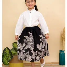 Superminis Cotton Woven Full Sleeves Solid Shirt & Floral Printed Skirt Set - Black-picture-26