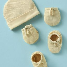 Simply Waffle Knit Solid Colour Cap Mittens & Booties Yellow - Diameter 11 cm-image-24