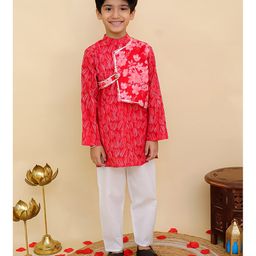 AJ Dezines Cotton Woven Full Sleeves Floral Printed Kurta Pyjama Set - Red-image-67