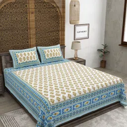 CLOTHOLOGY Blue & White Ethnic Motifs 180 TC King Bedsheet with 2 Pillow Covers-image-89