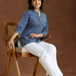OZIA Women Floral Print Mandarin Collar Cotton Top-picture-28