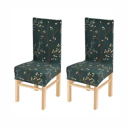Yellow Weaves Set Of 2 Beige & Teal-Green Printed Chair Covers-5